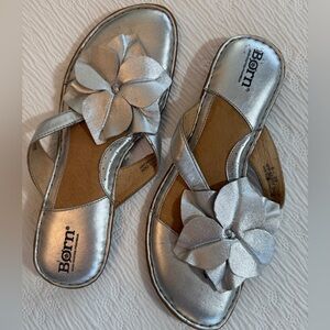 Born sandals silver size 8 floral low heel